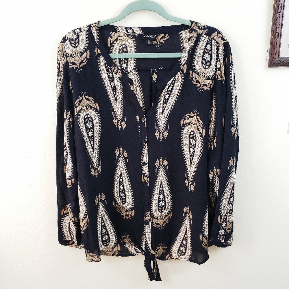 Lucky Brand | Paisley Black Neutral Tie Front Top